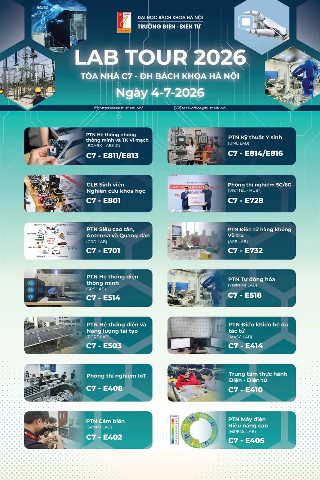 14 phòng nghiên cứu và địa điểm tại tòa C7 - Lab Tour 2026