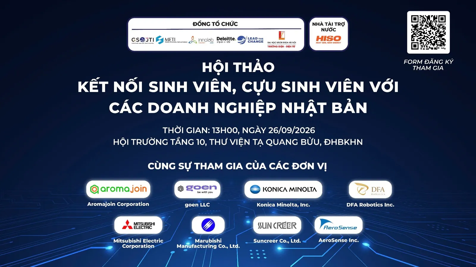 Poster Hội thảo kết nối sinh viên, cựu sinh viên với các doanh nghiệp Nhật Bản, Trường Điện - Điện tử, ngày 26/9/2026